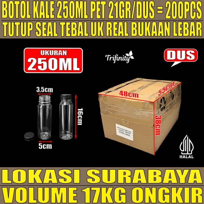Botol Plastik Kale Pet 250ml Dus 200pcs Tebal 21gr