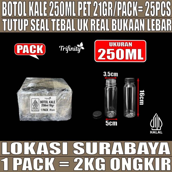 Botol Kale Plastik Pet 250ml Pack 25pcs