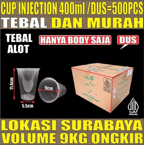 Cup Injection 400ml 14oz Dus 500pcs Trifinity Rata Transparan Halal Tinggi 11.5cm cjy