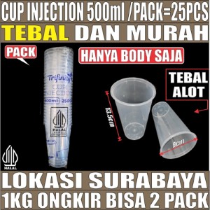 Cup Injection 500ml 16oz Pack 25pcs Thinwall Cup Injection Rata Transparan Halal
