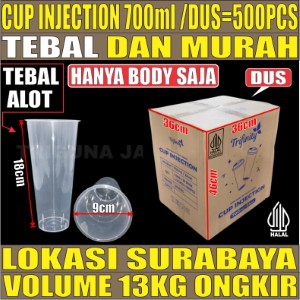 Cup Injection 700ml 24oz Dus 500pcs Thinwall Cup Injection Rata Transparan Halal Tinggi 18cm cjy