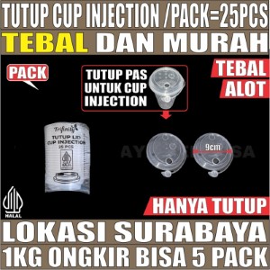 Tutup Cup Injection Sambung Pack 25pcs Semua Ukuran Transparan Halal