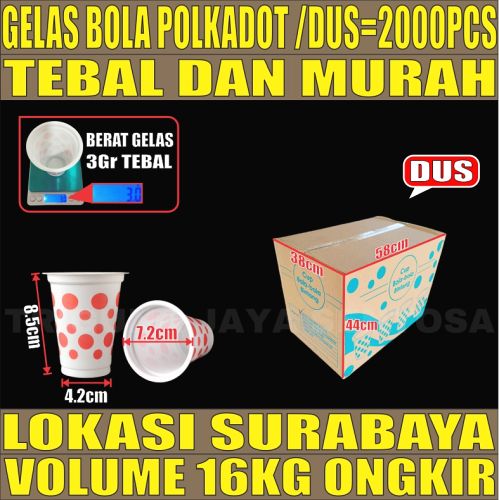 Gelas bola Dus 2000pcs polkadot 170ml Tebal 3gr tjs