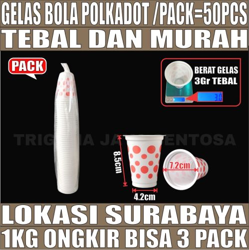 Gelas bola Pack 50pcs polkadot 170ml