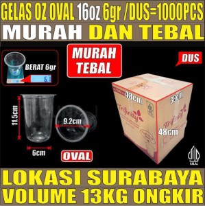 Gelas Oz 16oz Oval 6grTrifinity Dus 1000pcs Halal Tebal 6gr tjs