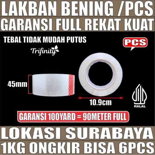Lakban Bening Per 1pcs 45mm x 100yard Trifinity Garansi Full