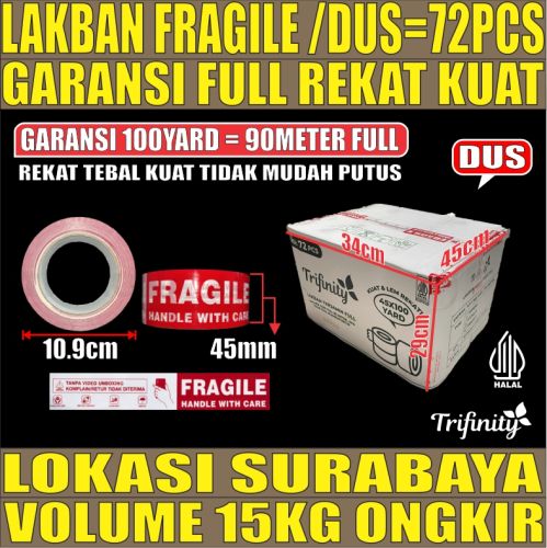 Lakban Fragile Dus 72roll 47mic 45x100yard TRIFINITY Garansi Full Tebal 205gr tjs