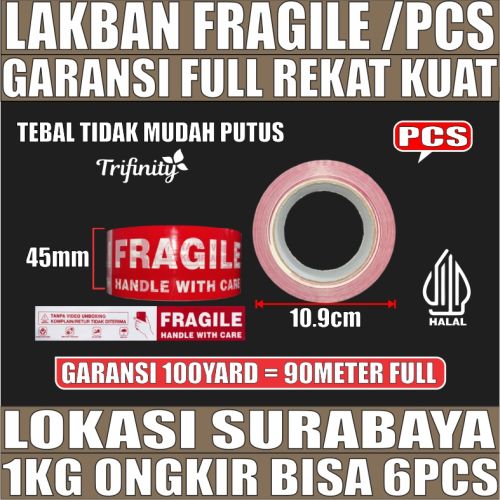 Lakban Fragile Per 1pcs 45x100yard TRIFINITY Unboxing Garansi Full