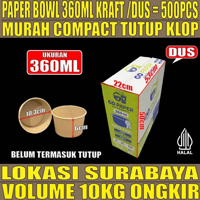 Paper Bowl KRAFT 360ml GO Paper Dus 500pcs Tebal 7,6gr ori