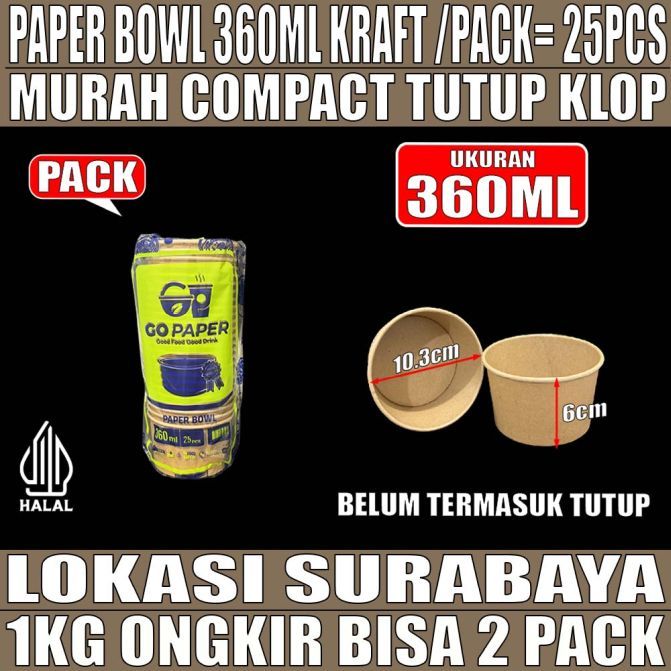 Paper Bowl KRAFT 360ml Go Paper Pack 25pcs