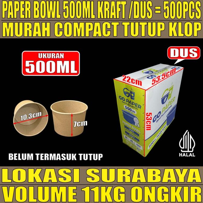 Paper Bowl KRAFT 500ml GO Paper Dus 500pcs Tebal 9gr ori