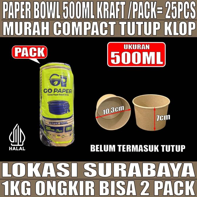 Paper Bowl Kraft 500ml Go Paper PACK 25pcs