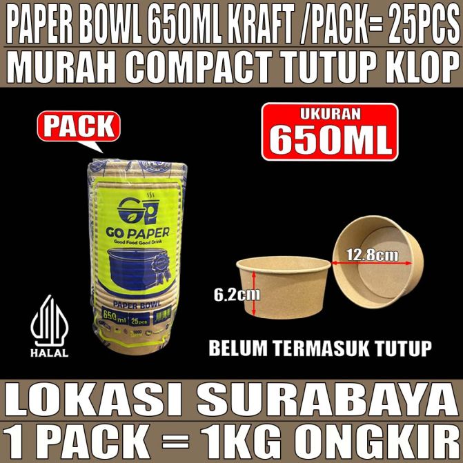 Paper Bowl Kraft 650ml Go Paper PACK 25pcs
