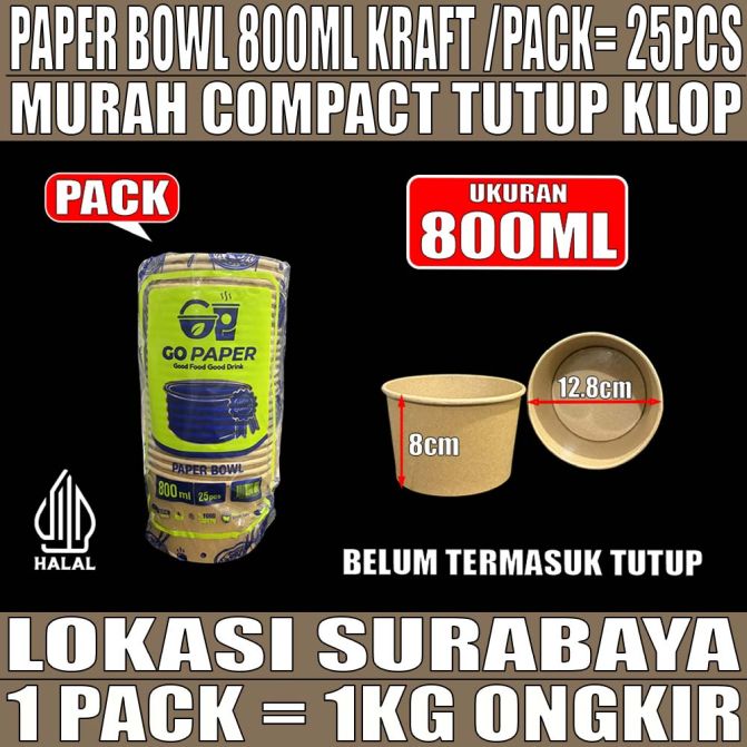 Paper Bowl Kraft 800ml Go Paper PACK 25pcs