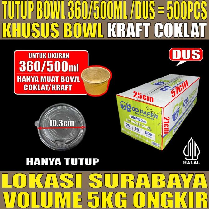 Tutup Paper Bowl KRAFT u 360ml n 500ml GO Paper Dus 500pcs ori