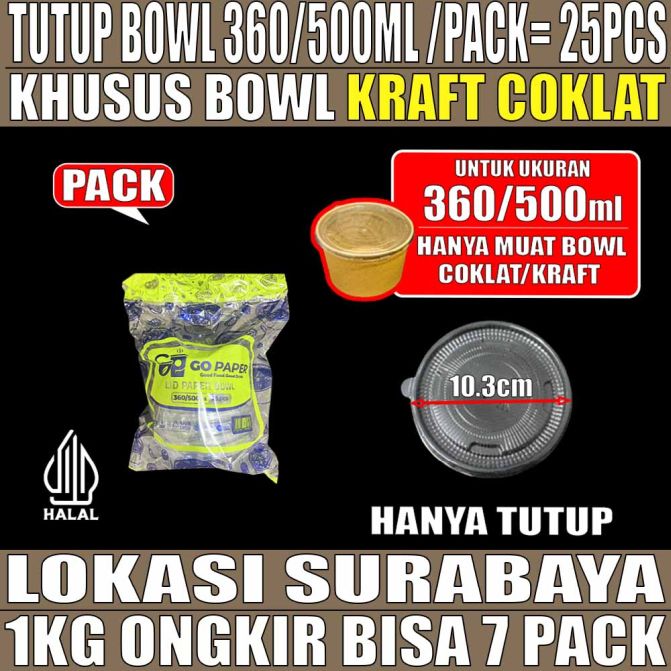 Tutup Paper bowl Kraft u 360ml n 500ml Go Paper PACK 25pcs