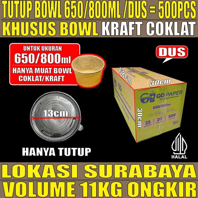 Tutup Paper Bowl KRAFT u 650ml n 800ml GO Paper Dus 500pcs ori