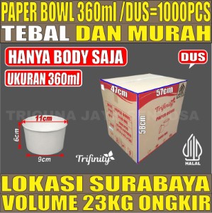 Paper Bowl PUTIH 360ml Trifinity Dus 1000pcs Halal Tebal 7.5gr tms