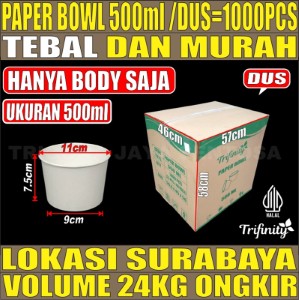 Paper Bowl PUTIH 500ml Trifinity Dus 1000pcs Halal Tebal 8.6gr tms