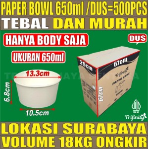 Paper Bowl PUTIH 650ml Trifinity Dus 500pcs Halal Tebal 11.3gr tms