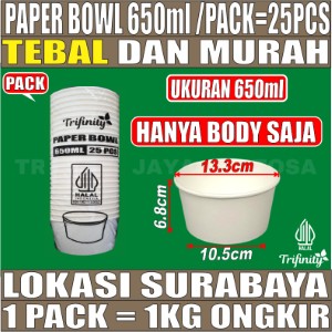 Paper Bowl Putih 650ml Pack 25pcs Trifinity Halal