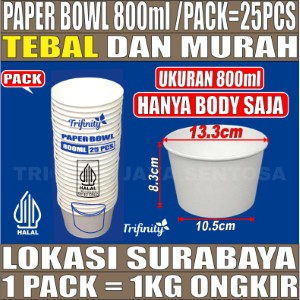 Paper Bowl Putih 800ml Pack 25pcs Trifinity Halal