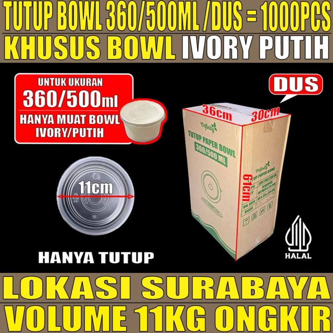 Tutup Paper Bowl Putih u 360ml n 500ml Trifinity Dus 1000pcs Halal tms