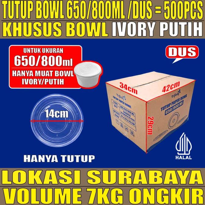 Tutup Paper Bowl Putih u 650ml n 800ml Trifinity Dus 500pcs tms