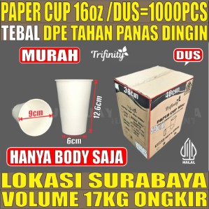 Paper Cup 16oz Dus 1000pcs Halal Tebal 9.1gr tms