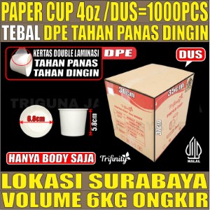 Paper Cup 4oz Dus 1000pcs Hanya Body HALAL Tebal 3.5gr tms