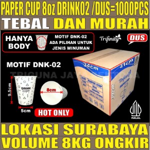 Paper Cup 8oz Drink02 Dus 1000pcs 240ml Hanya Body Halal Tebal 5.4gr tms