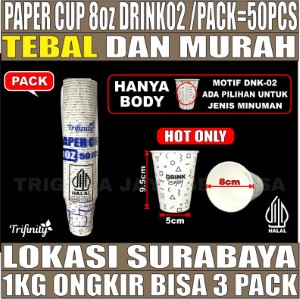 Paper Cup 8oz Trifinity DNK02 Pack 50pcs Tebal Halal