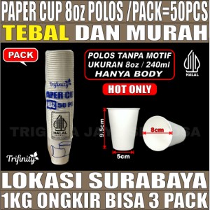 Paper Cup 8oz Trifinity Polos Pack 50pcs Tebal Halal