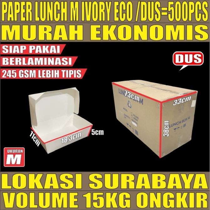 Paper Lunch Eco M Putih Dus 500pcs 245gsm Tebal 19gr tms