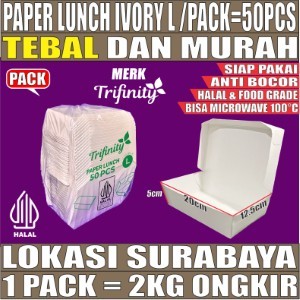 Paper Lunch L Ivory Pack 50pcs Box Kotak Tutup Putih Trifinity Halal