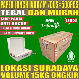Paper Lunch M Ivory Dus 500pcs Box Kotak Tutup Putih Trifinity Halal 265gsm Tebal 21gr tms