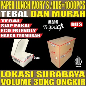 Paper Lunch S Ivory Dus 1000pcs Box Kotak Tutup Putih Trifinity Halal 265gsm Tebal 14gr tms