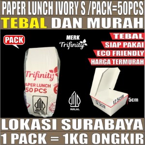 Paper Lunch S Ivory Pack 50pcs Box Kotak Tutup Putih Trifinity