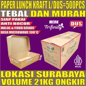 Paper Lunch L Kraft Dus 500pcs box Tutup TRIFINITY Halal 290gsm Tebal 28gr tms