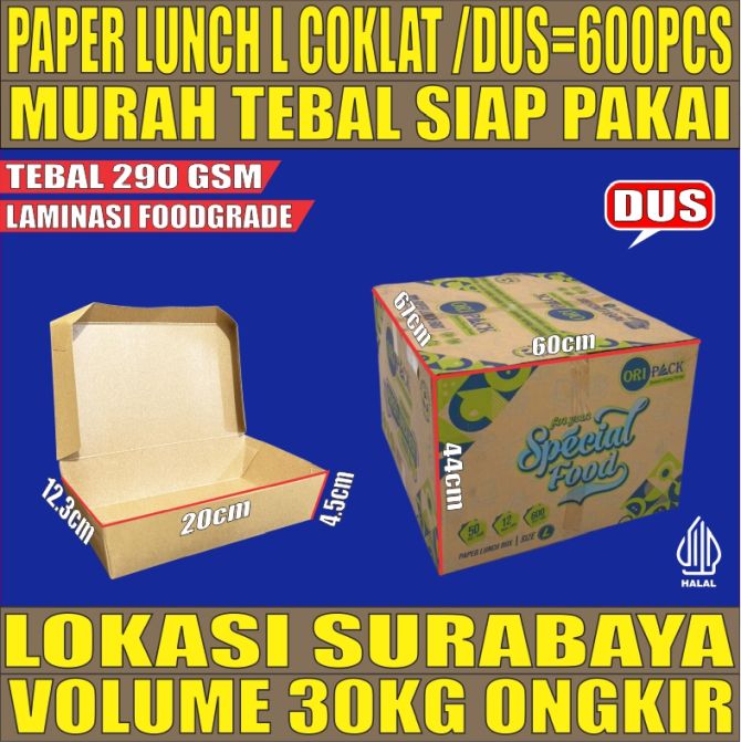 Paper Lunch Oripack L Coklat Dus 600pcs Tebal 26gr ori