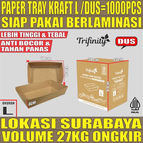 Tray Paper Kraft L Dus 1000pcs Trifinity Halal 290gsm Tebal 13.4gr tms