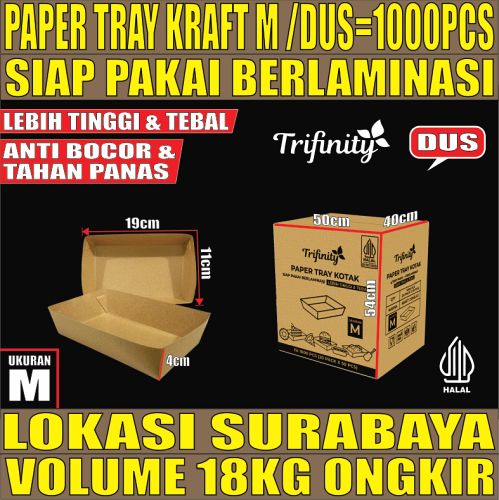 Tray Paper Kraft M Dus 1000pcs Trifinity Halal 290gsm Tebal 11.3 gr tms