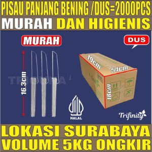 Pisau Panjang Bening Dus 2000pcs Trifinity Halal Tebal 2.6gr tjs