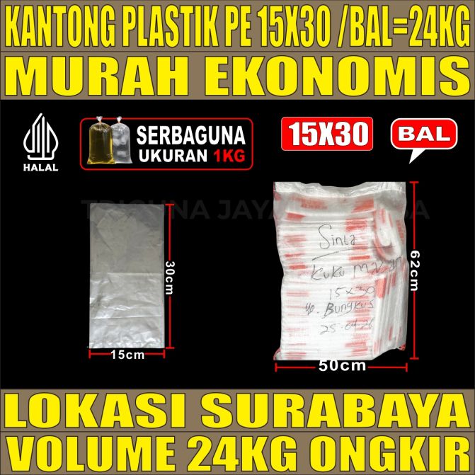 Kantong Plastik PE 15x30 Bening Bal 24kg 8000pcs kuku macan tjs