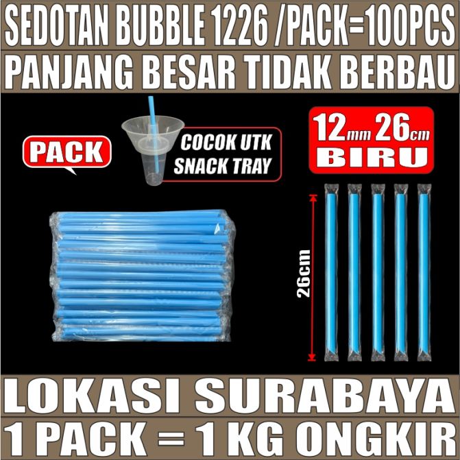 Sedotan Bubble Biru 1226 PACK 100pcs Steril 12mm Panjang 26cm u Snack Tray