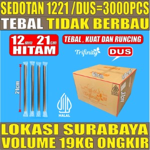 Sedotan Bubble 1221 Hitam DUS Steril Trifinity 12mm 3000pcs Halal Tebal 1.85 gr cjy