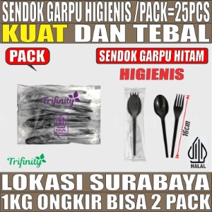 Sendok Garpu Set Higienis Hitam Pack 25pcs