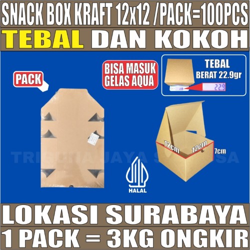 Snack Box Coklat 12x12 Pack 100pcs Kraft 275gsm Tutup sambung