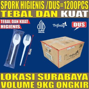 TIDAK PAKAI Spork Higienis Putih Dus Steril Trifinity 1200pcs Halal