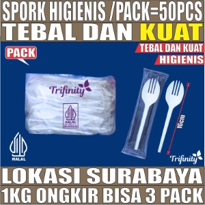 TIDAK PAKAI Spork Higienis Putih Pack Steril Trifinity 50pcs Halal